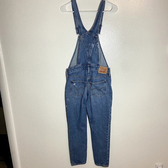 Levi's Bib Overalls Jeans 100% Cotton Adjustable Distressed Straight Med Wash XS - Picture 8 of 8